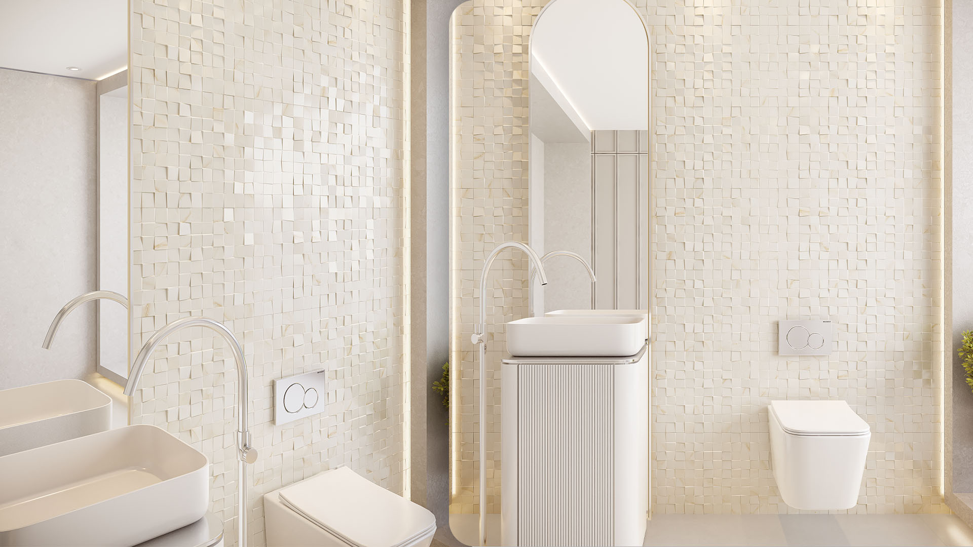 Lavabo sofisticado com revestimento Pastille Venezia Gris da Cerbras