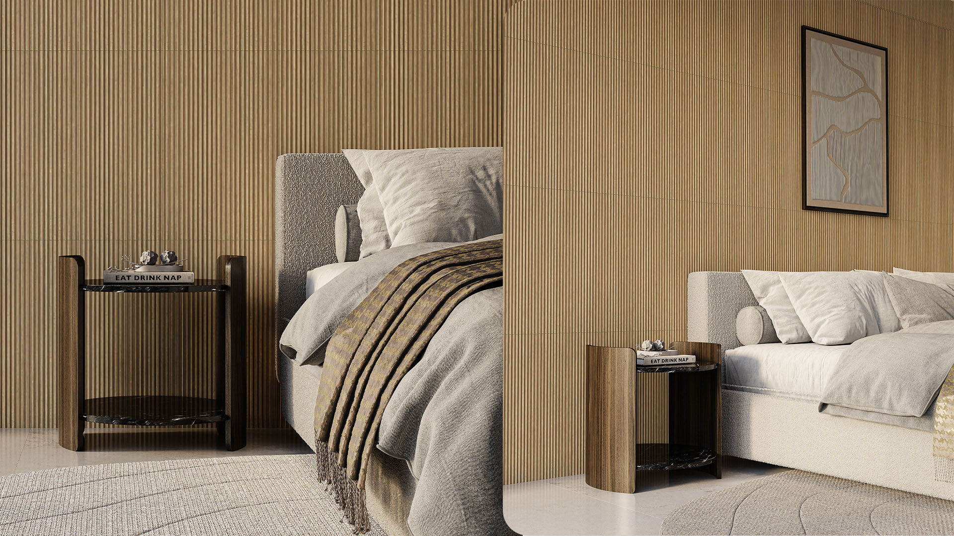Quarto aconchegante com revestimento Ripa Ipê da Cerbras